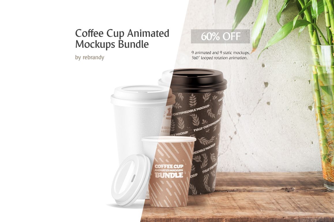 Coffee Cup Animated Mockups Bundle (Coffe mug mock up, cofee cup mockup, tea take away cup mock-up) example image