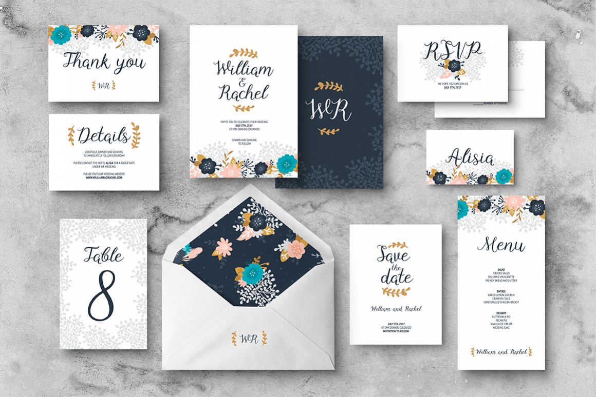 Floral Wedding Invitation Suite example image