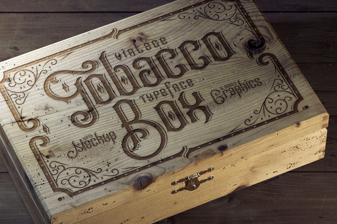 Tobacco Box Font, Mockups, Template! example image