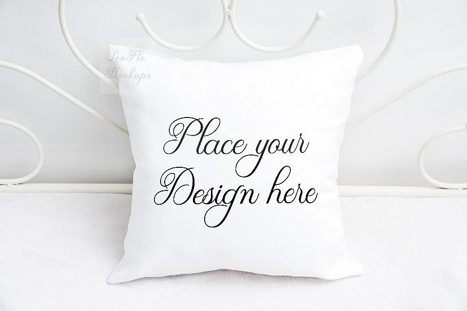 Download Monochromatic white pillow mock up cush | Design Bundles