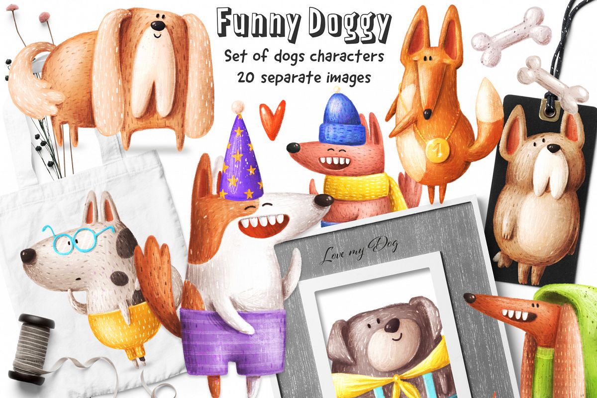 Set of funny Dogs example image