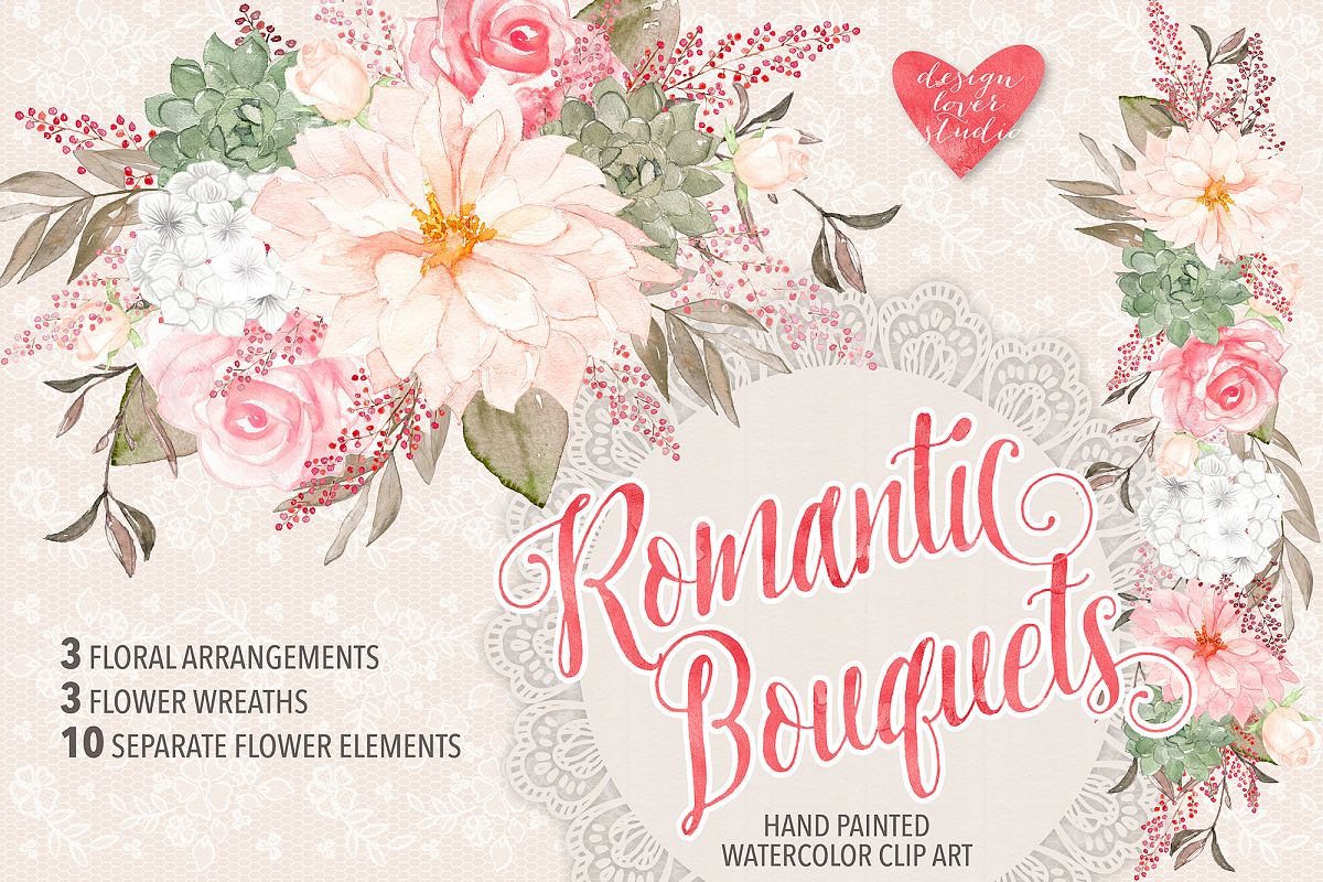 Watercolor Rose Romantic Garden clipart example image