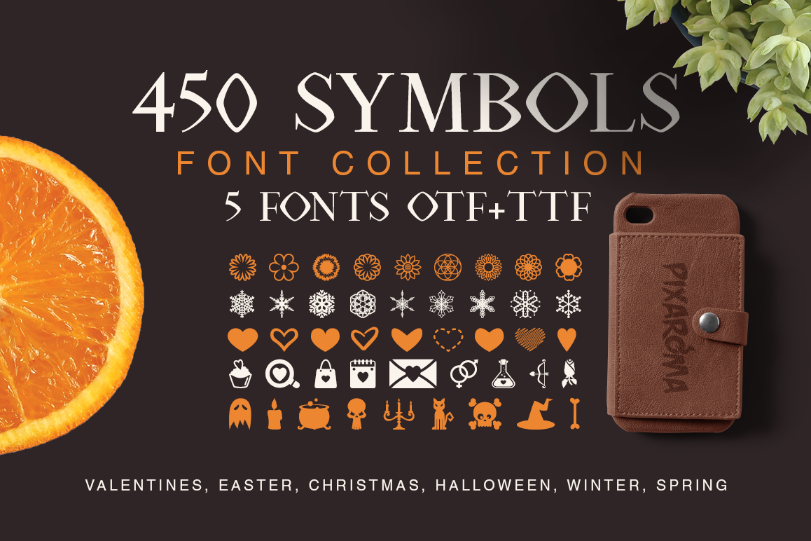 Symbols Font Collection - 450 Elements example image