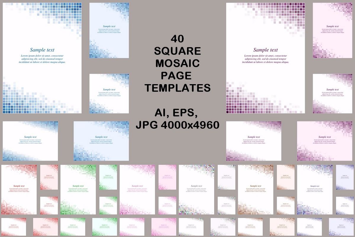 40 square mosaic page templates (AI, EPS, JPG 5000x5000) example image