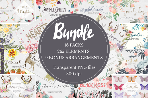 Massive Watercolor Clipart Bundle!! example image