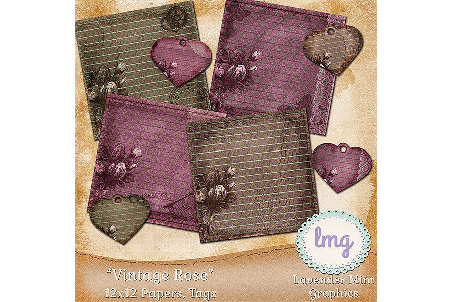 Vintage Rose Digital Scrapbook Paper example image