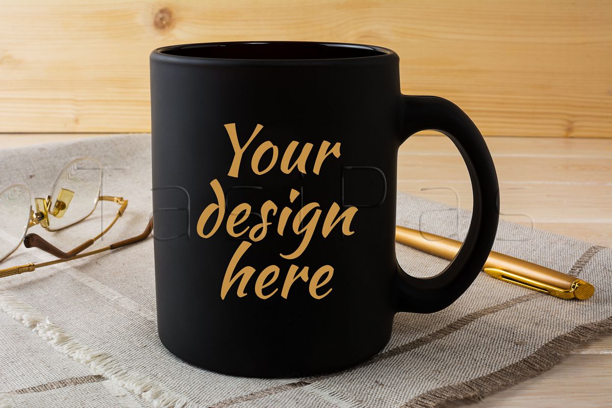Download Black coffee mug mockup with glasses an | Design Bundles