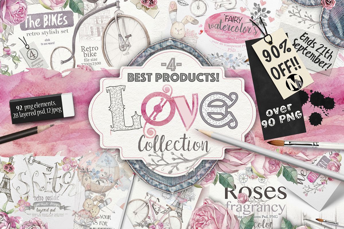 Download 90%OFF ! Love collection 90 PNG element | Design Bundles