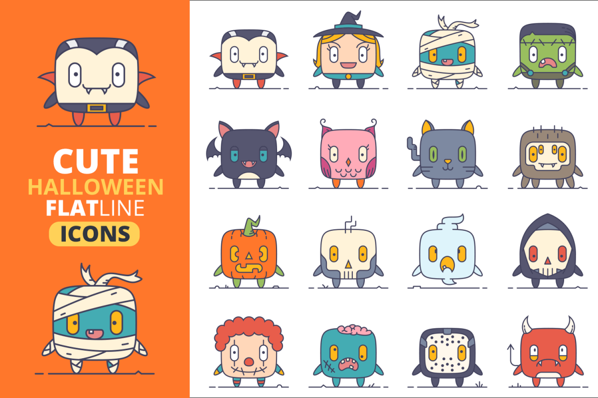 Cute Flat Halloween Characters Vol.1 example image