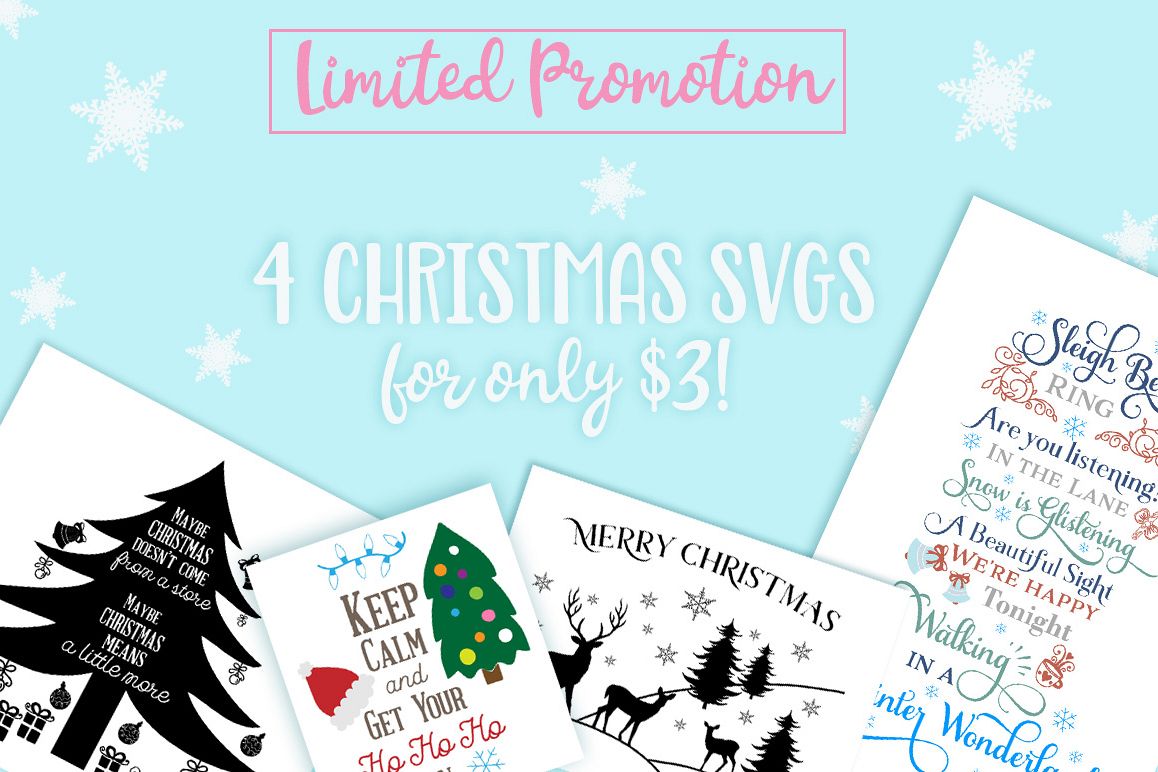 4 Christmas Cutting Files for $3 Only! Sleigh Bells Ring - Merry Christmas - Keep calm and get your Ho Ho Ho on & Christmas Quote example image