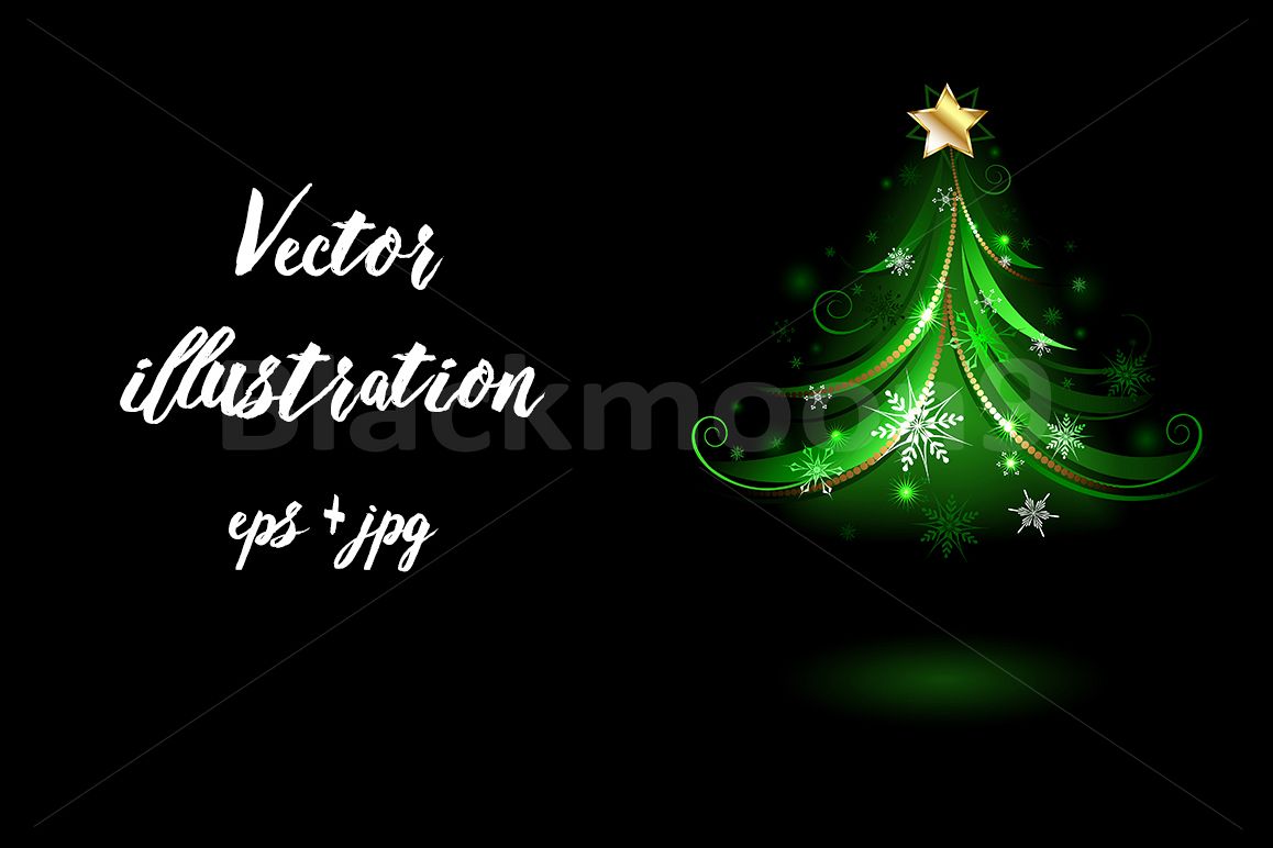 Green Fir Tree with Snowflakes ( Christmas tree ) example image