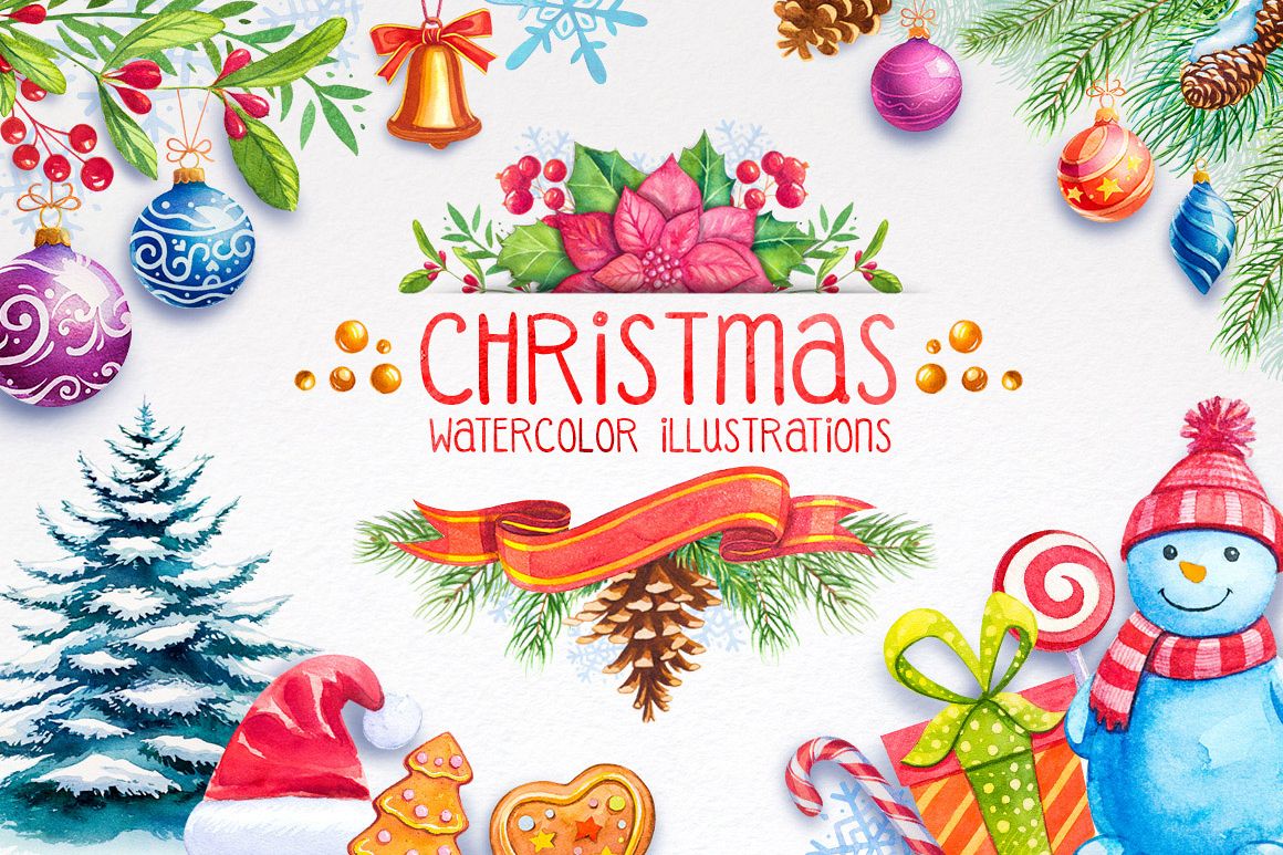 Christmas. Watercolor illustrations. example image