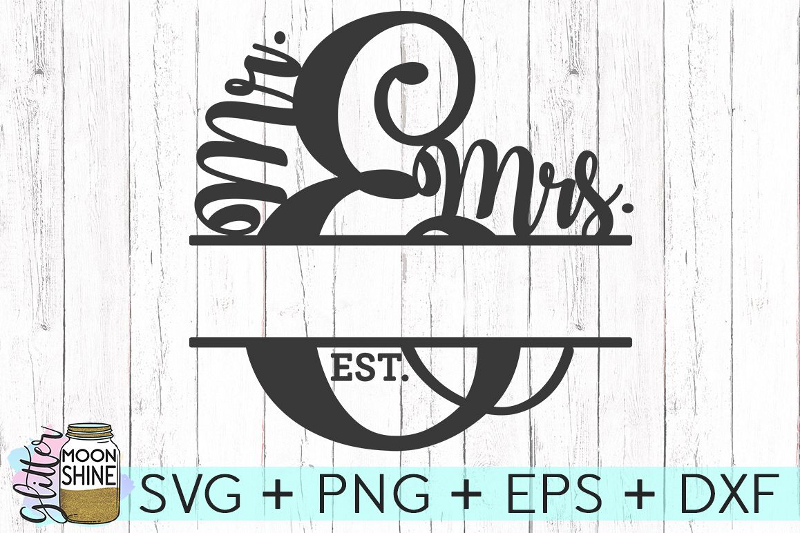 Mr. & Mrs. Split Monogram Frame SVG DXF PNG EPS Cutting Files example image