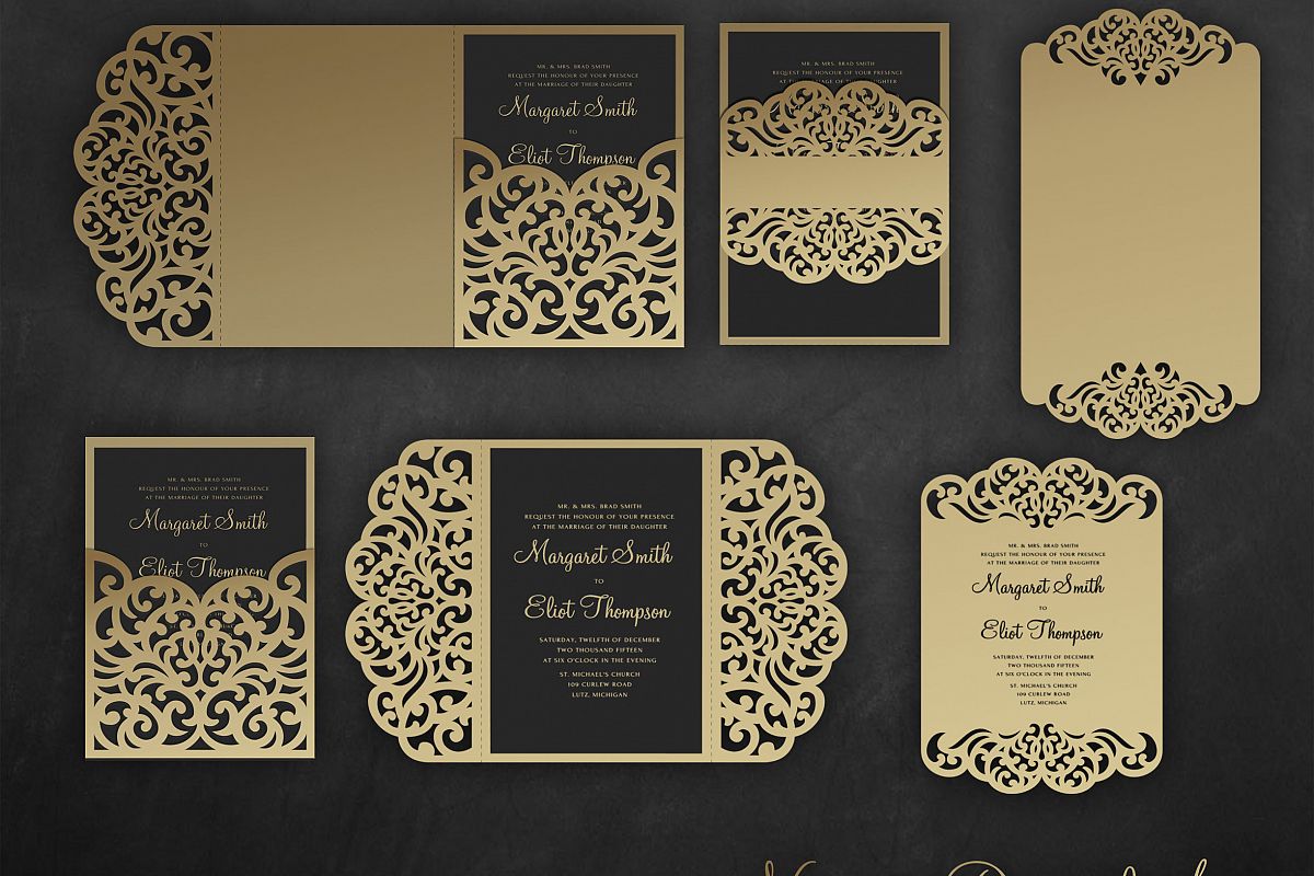 Download Laser cut wedding invitation Set, 5x7, | Design Bundles