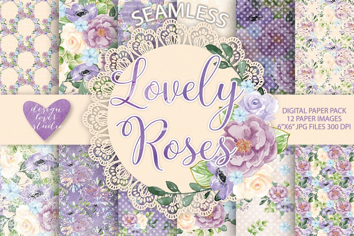 Watercolor Roses Anemone flowers digital paper example image