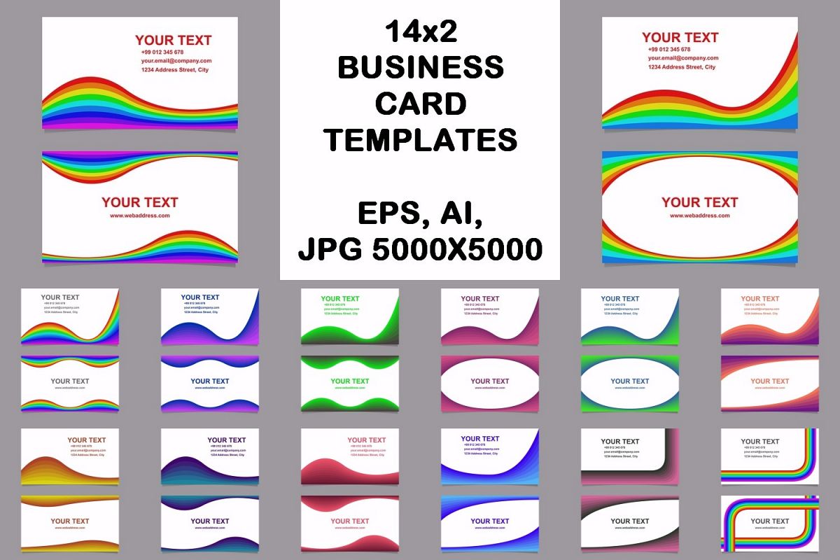 14x2 curved design business card templates (EPS, AI, JPG 5000x5000) example image