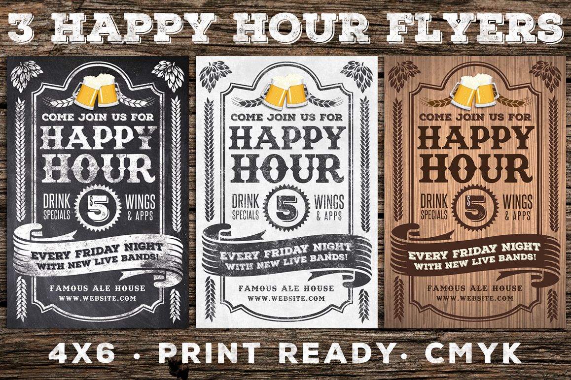 3 Vintage Happy Hour Flyers example image