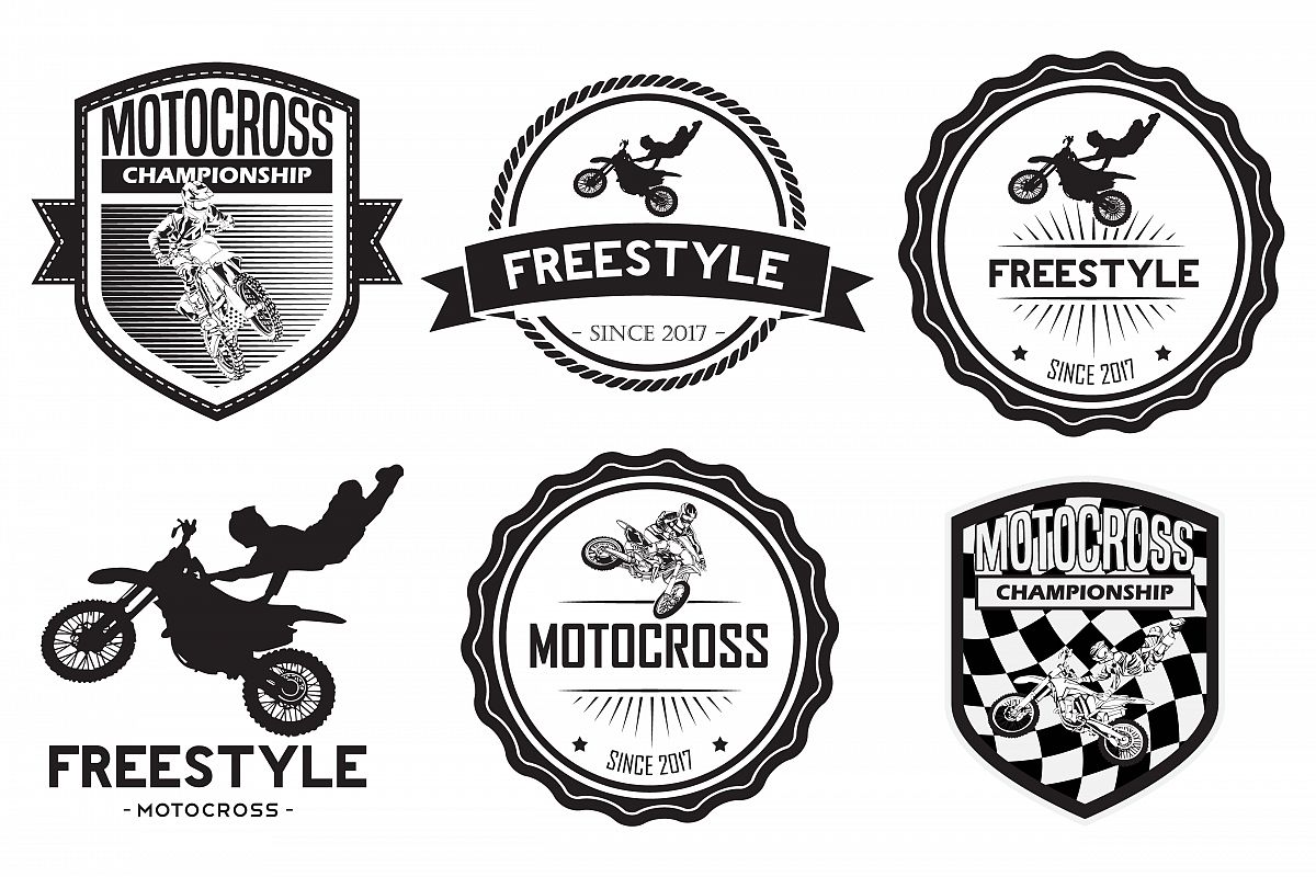 Download set of motocross badge logo vector by r | Design Bundles