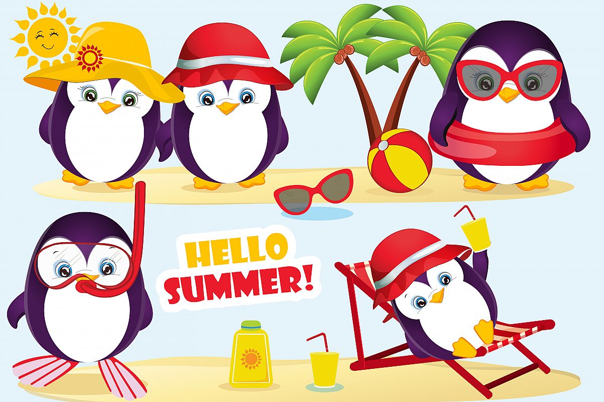 Summer penguin clipart, Summer penguin | Design Bundles