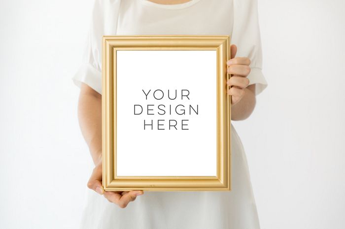 Gold Frame Mockup, 8x10 frame mockup, Girl Holding Poster Mockup, Girl Holding Frame Mockup, digital photoshop backgrounds, Gold mock up example image