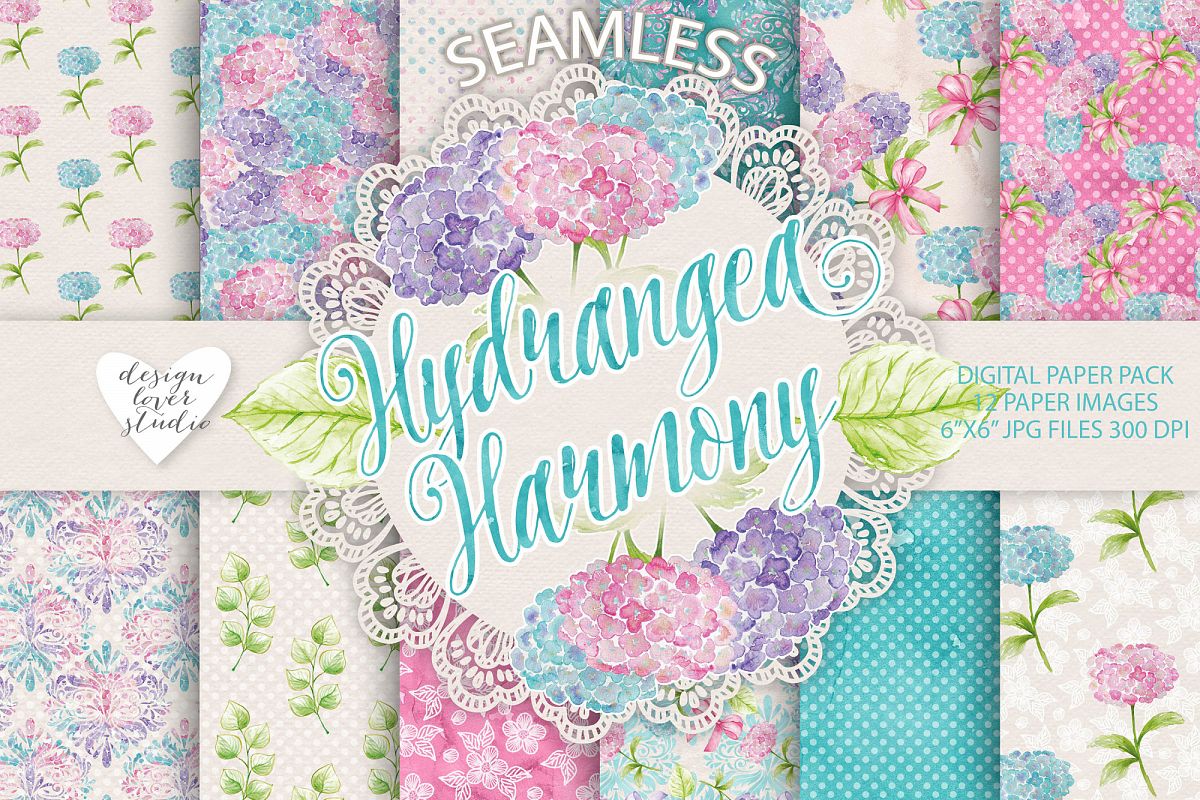 Watercolor Hydrangea flowers digital paper example image