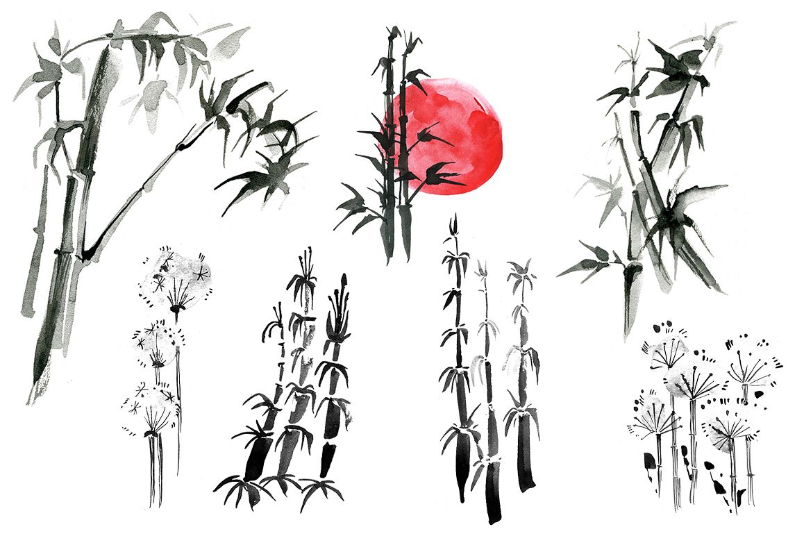 Sumi-e. Japanese ink painting example image