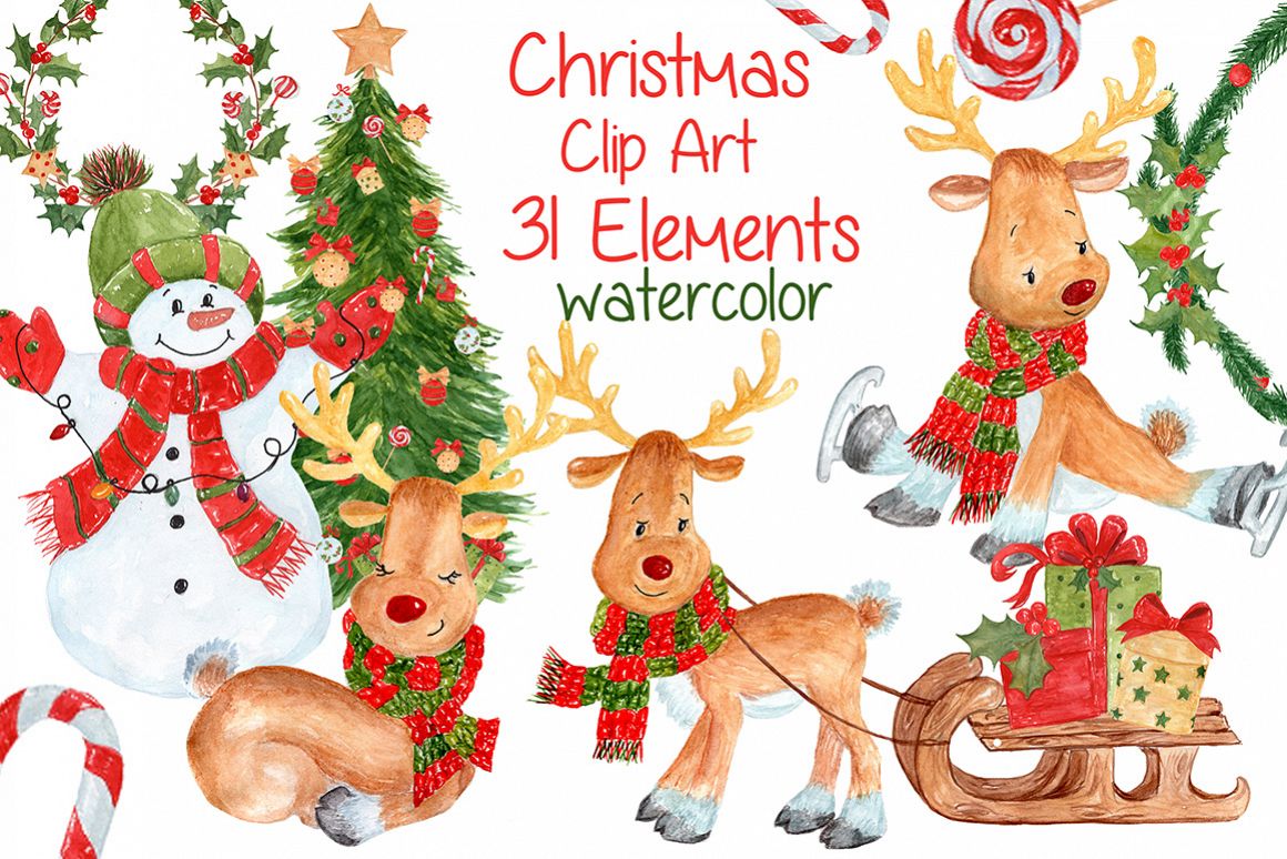 Watercolor Christmas kids clipart example image