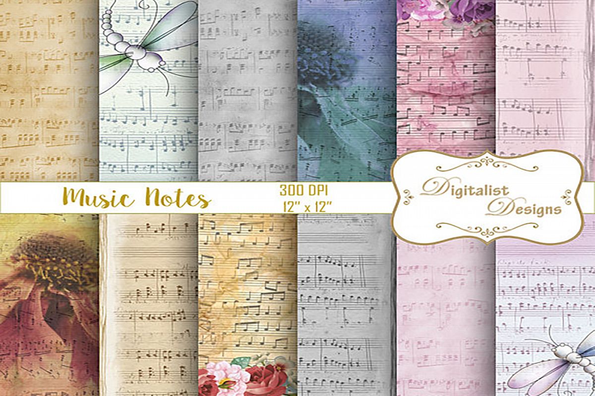 sheet music digital paper, music notes | Design Bundles