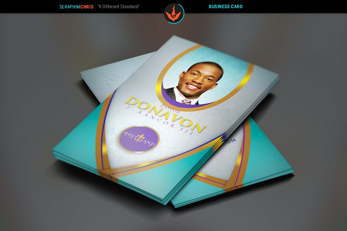 Royal Teal Church Business Card Template example image