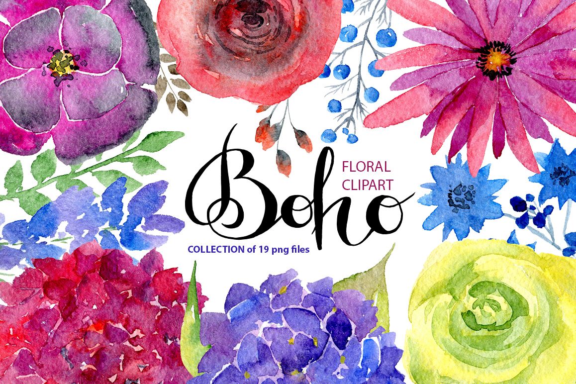 Download Watercolor bright boho flowers by Water | Design Bundles