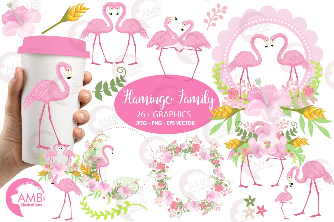 Flamingos clipart mega pack, graphics, illustrations AMB-1047 example image