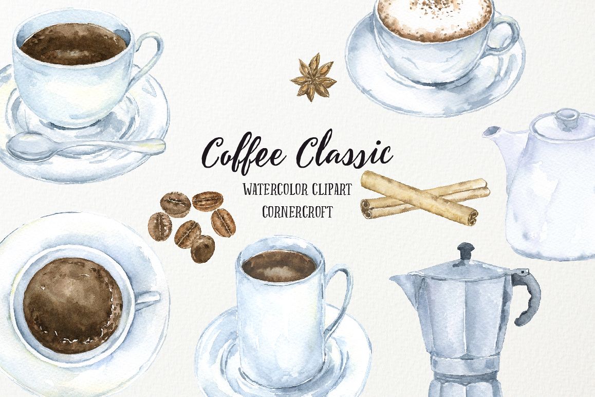 Download Watercolor Coffee Classic by Corner Cro | Design Bundles