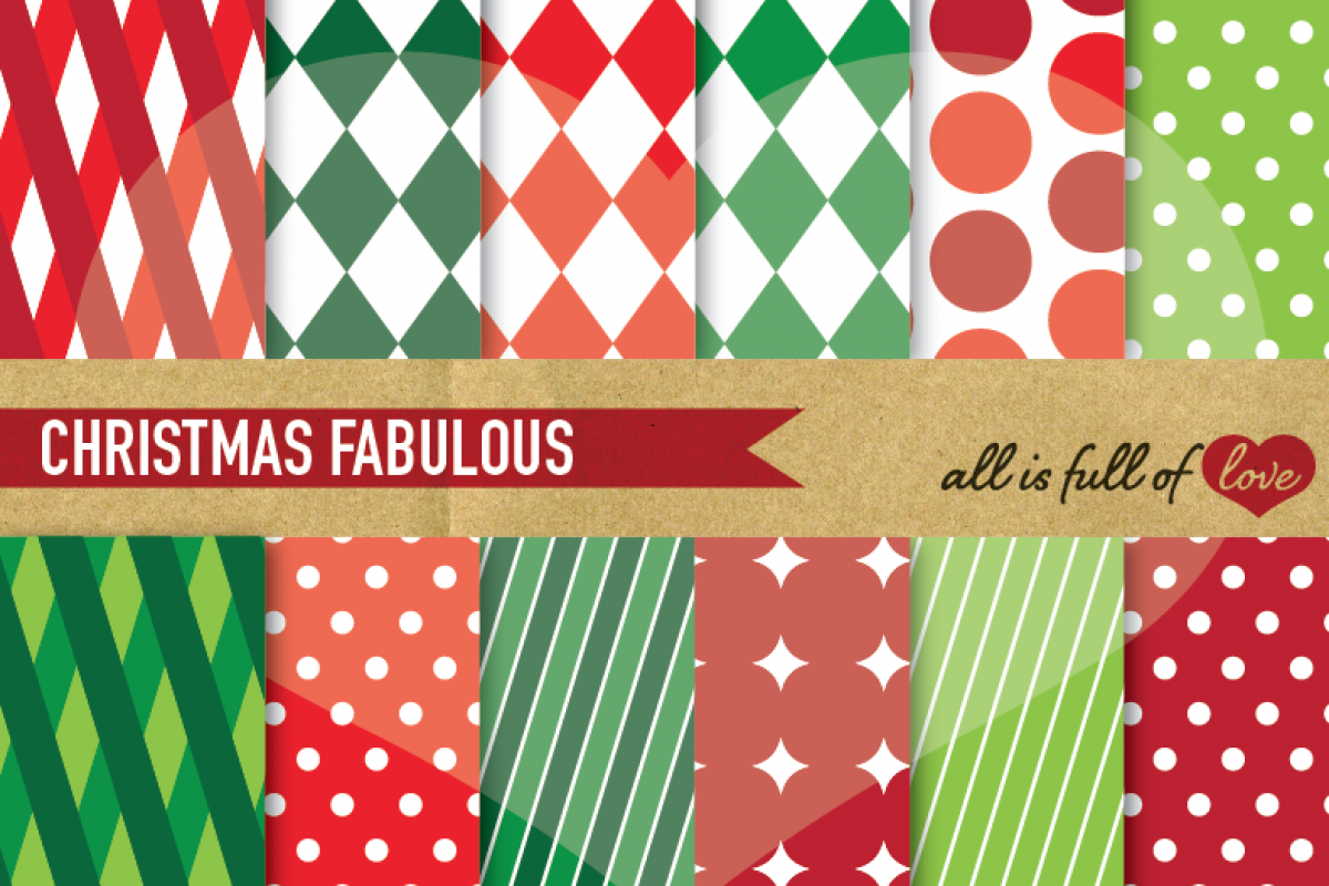 Christmas Digital Paper Pack Xmas Background Graphics in Red and Green example image