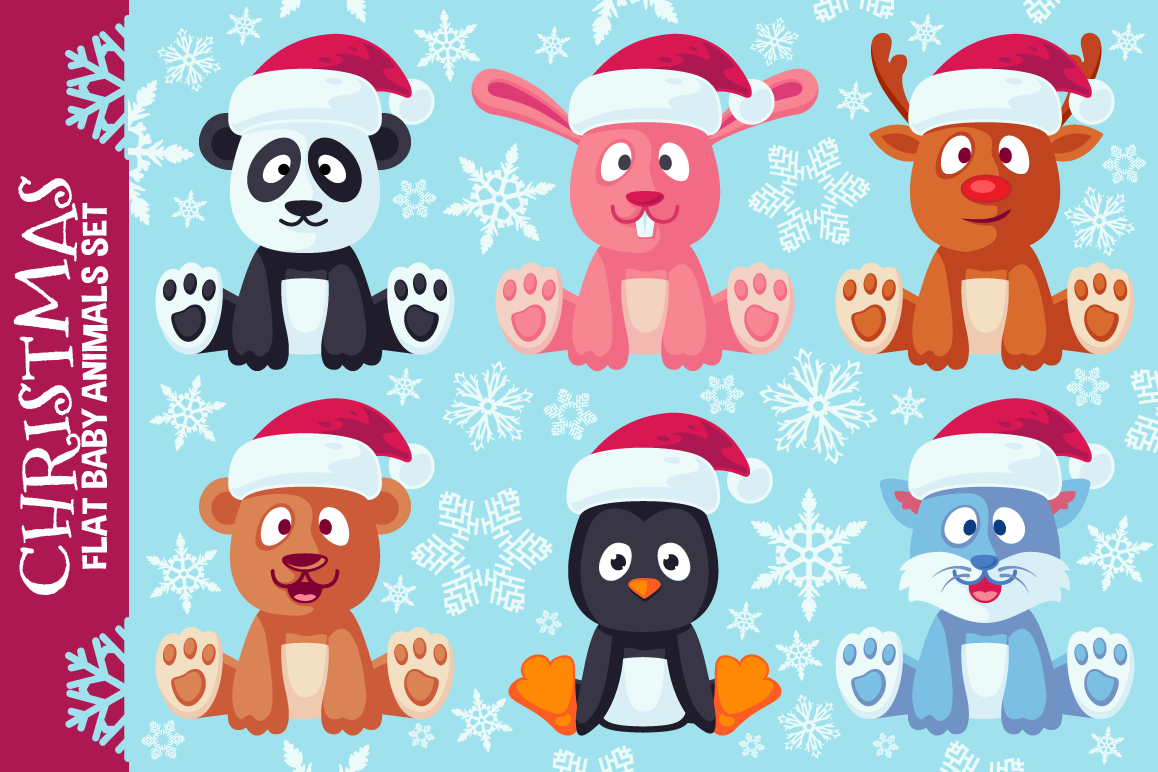 Christmas Cute Flat Animals Set example image