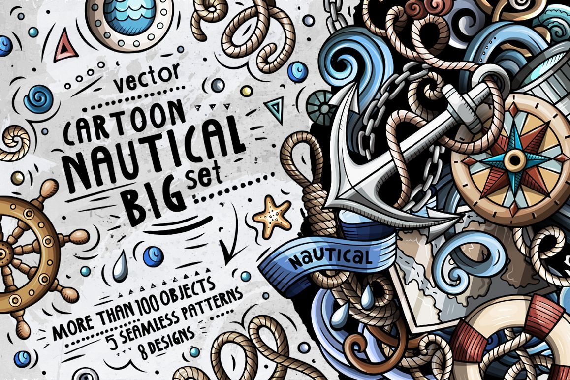 Nautical Cartoon Doodle Big Pack example image
