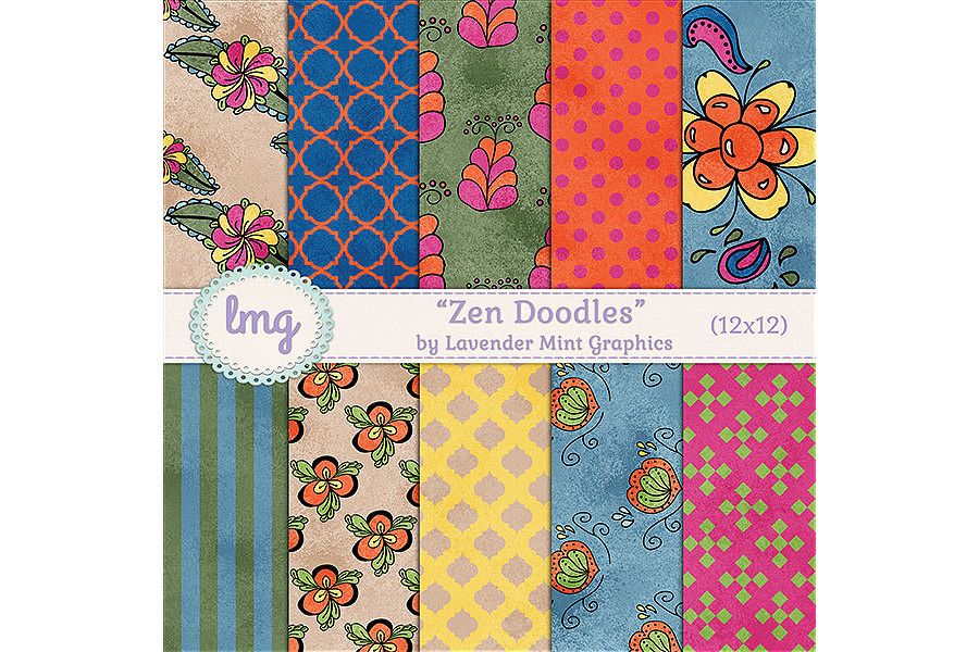 Zen Doodles Digital Scrapbook Paper example image