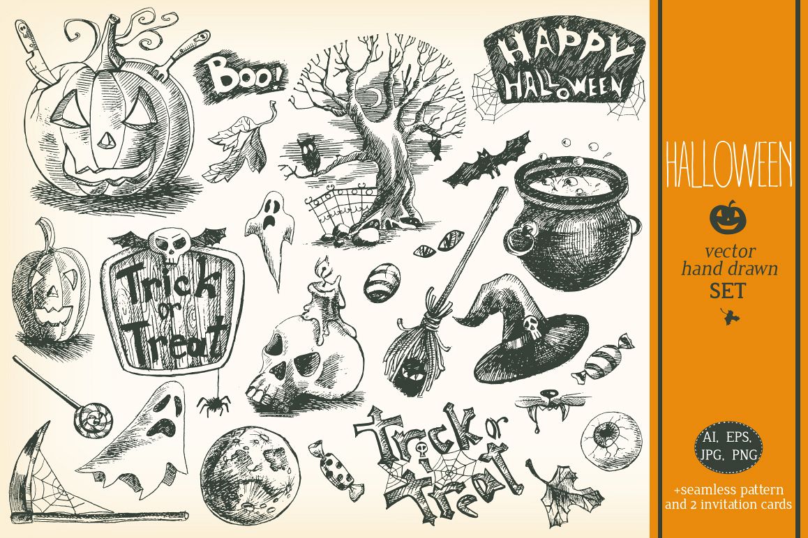 Hand drawn vector Halloween set example image