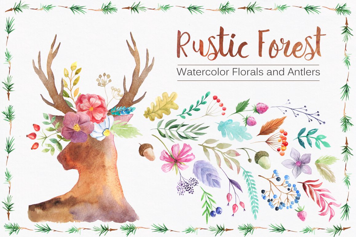 Watercolor Rustic Forest Set example image