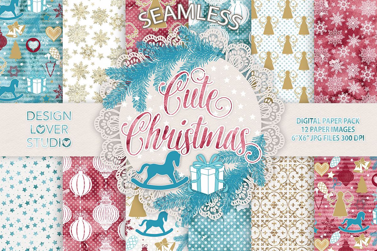 Download "Cute Christmas" digital paper pack by | Design Bundles