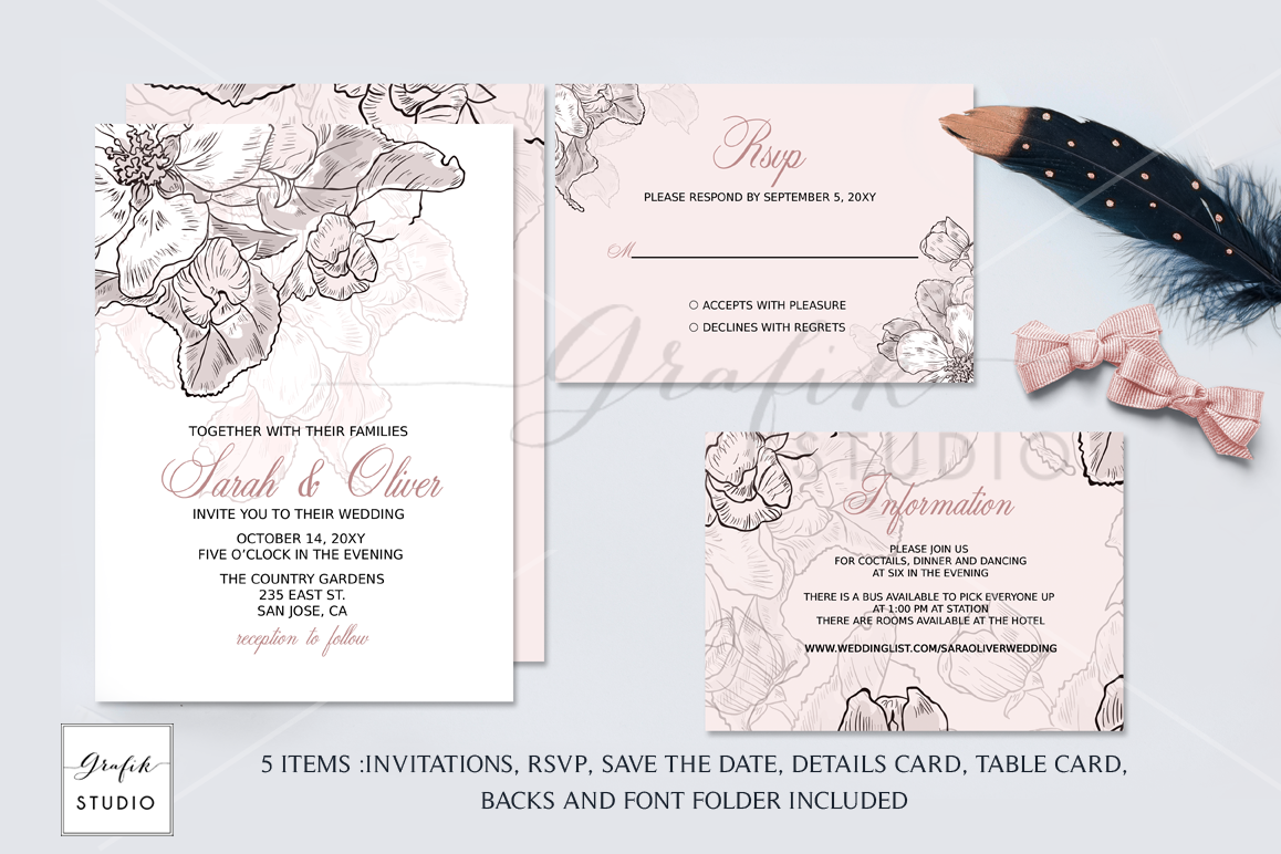 blush pink floral wedding invitation te design bundles pink wedding invitation templates