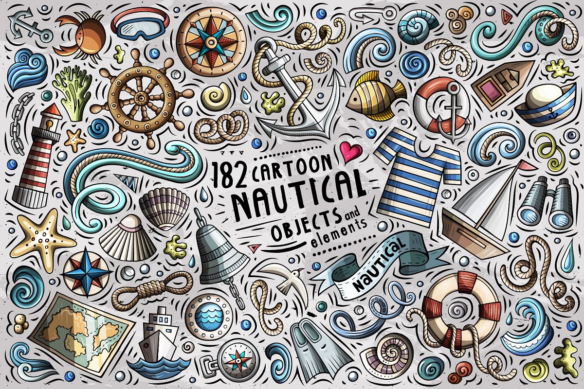 Nautical Cartoon Objects Set example image