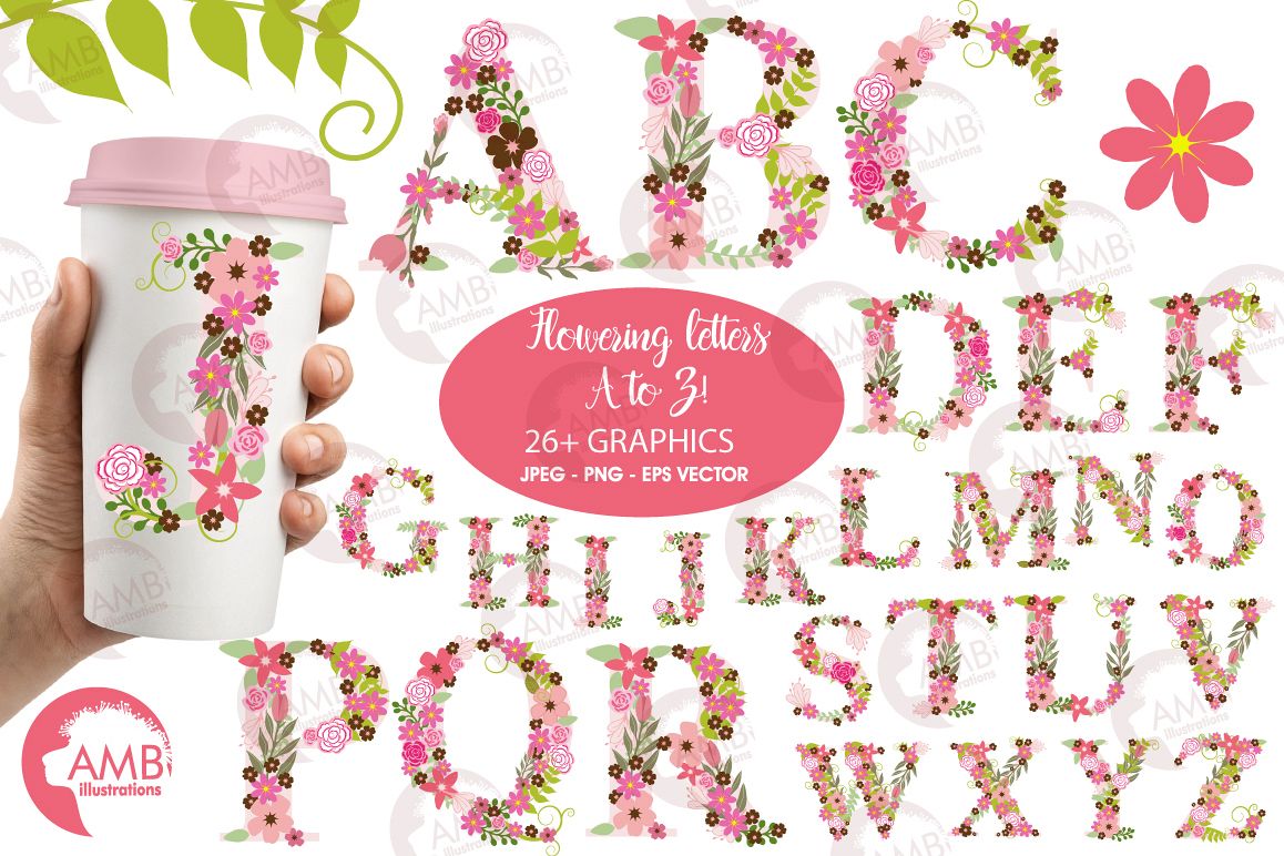 Floral alphabet clipart, graphics, illustrations AMB-1104 example image