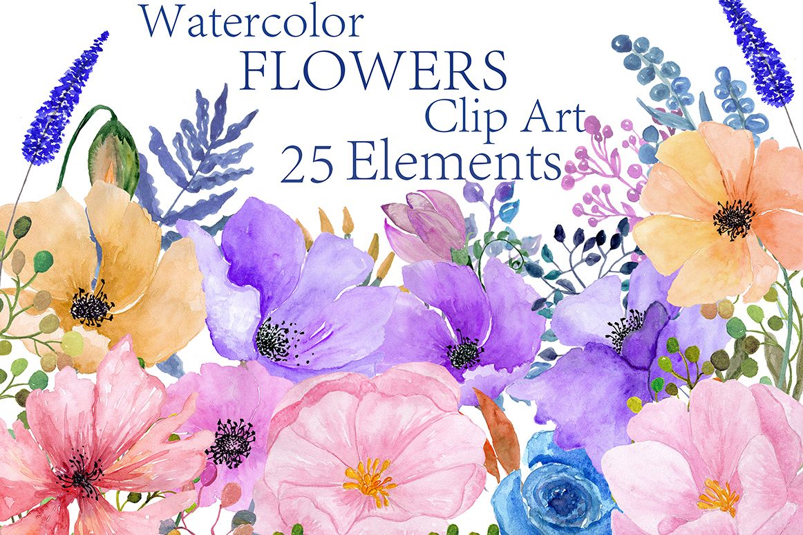 Watercolor flowers clipart example image