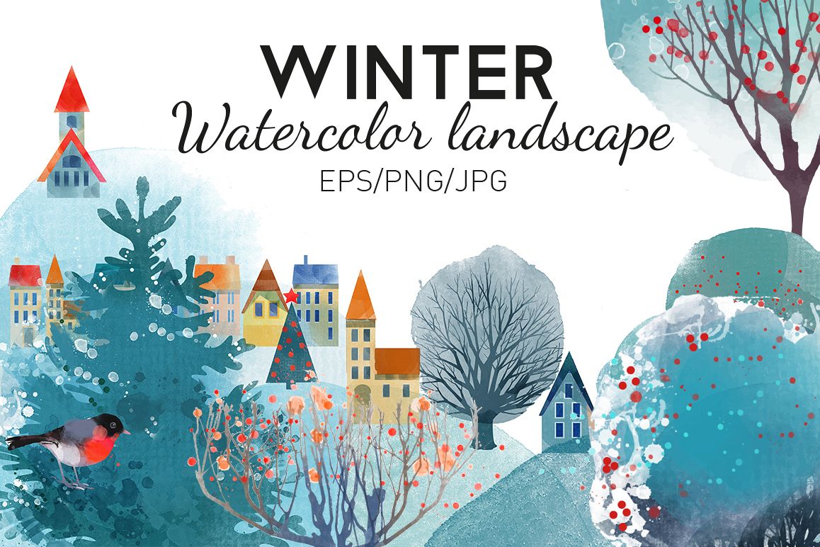 Watercolor winter landscape example image