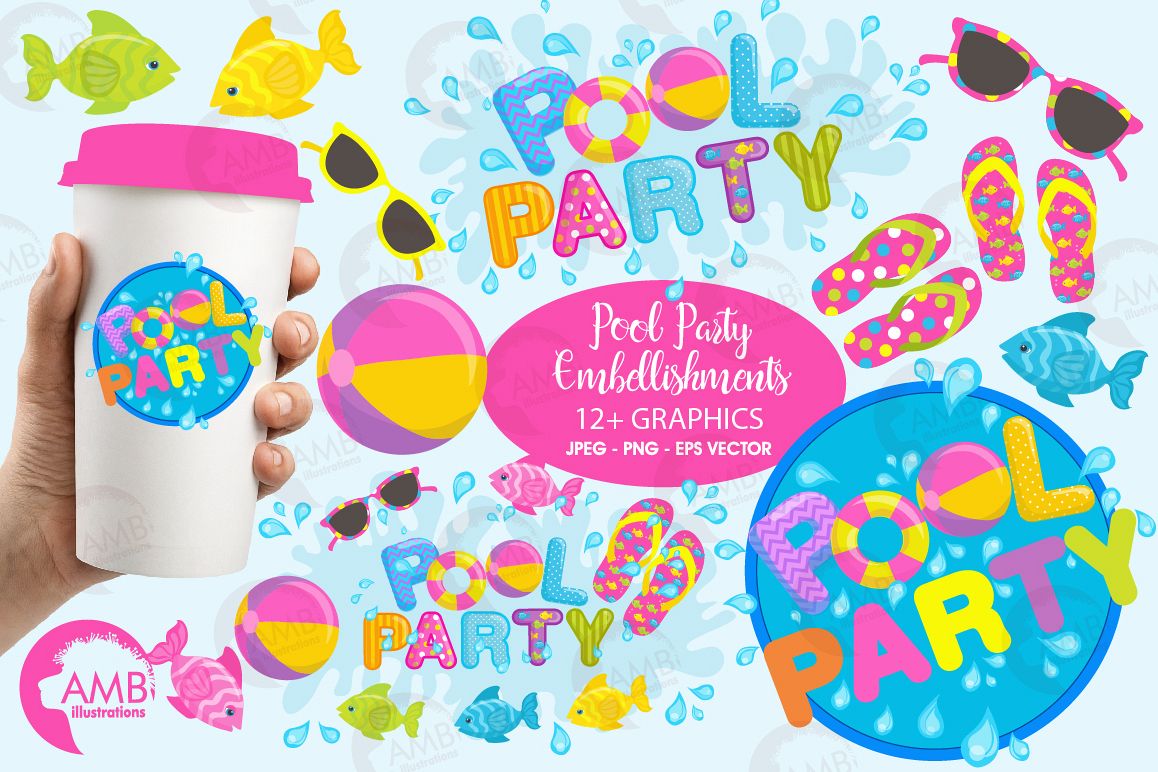 Download Pool party elements clipart, graphics p | Design Bundles