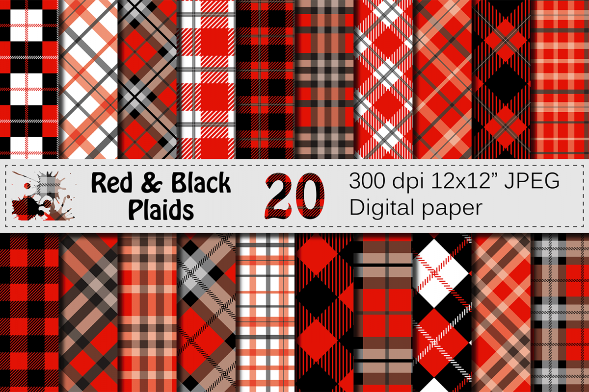 Black and Red Plaids Digital Paper Set example image