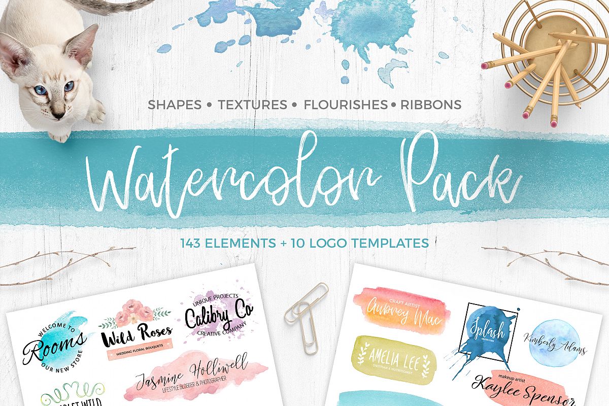 Watercolor Pack. Textures and Logos example image