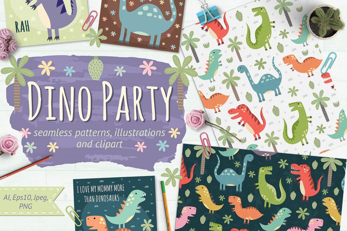 Dino Party: patterns & illusrations example image