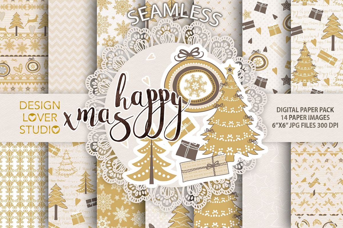 Gold christmas digital papers pack example image