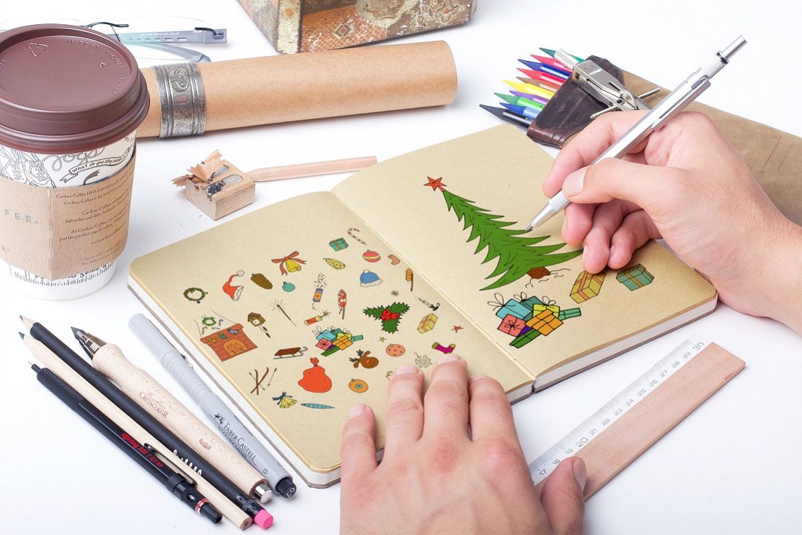 Color christmas doodle elements example image